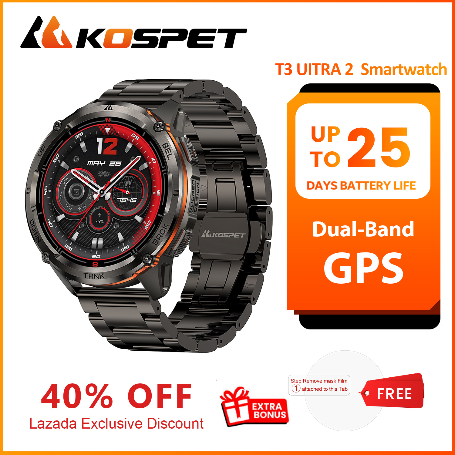 Smartwatch Premium Watches For Men - Nouvelle montre connectée GPS KOSPET TANK