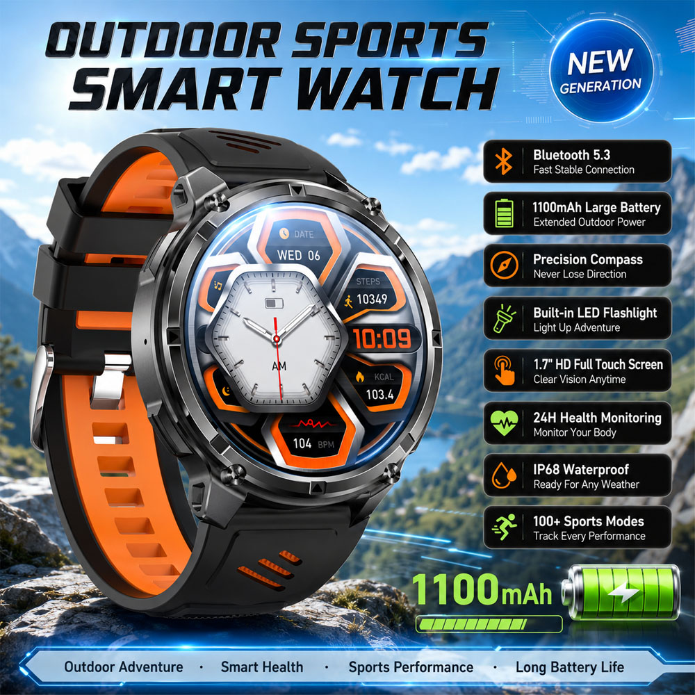 Smartwatch Rugged Watches For Men - Montre connectée YAOCX AMOLED pour hommes,