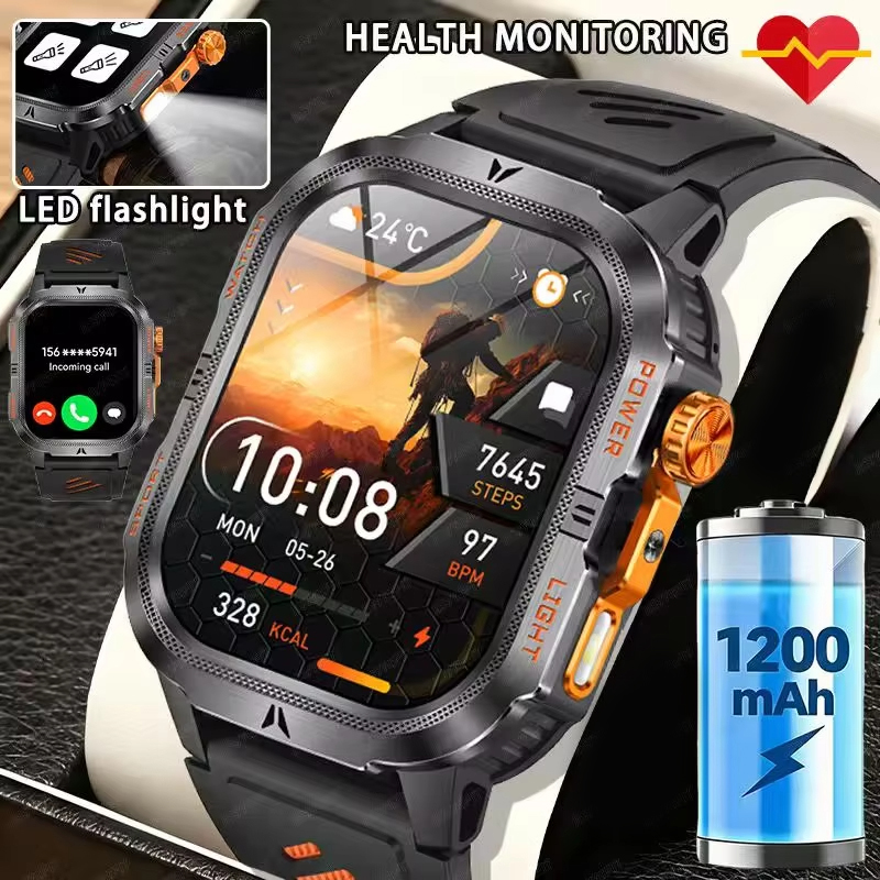 Smartwatch Rugged Watches For Men - Montre connectée militaire robuste 2026 avec