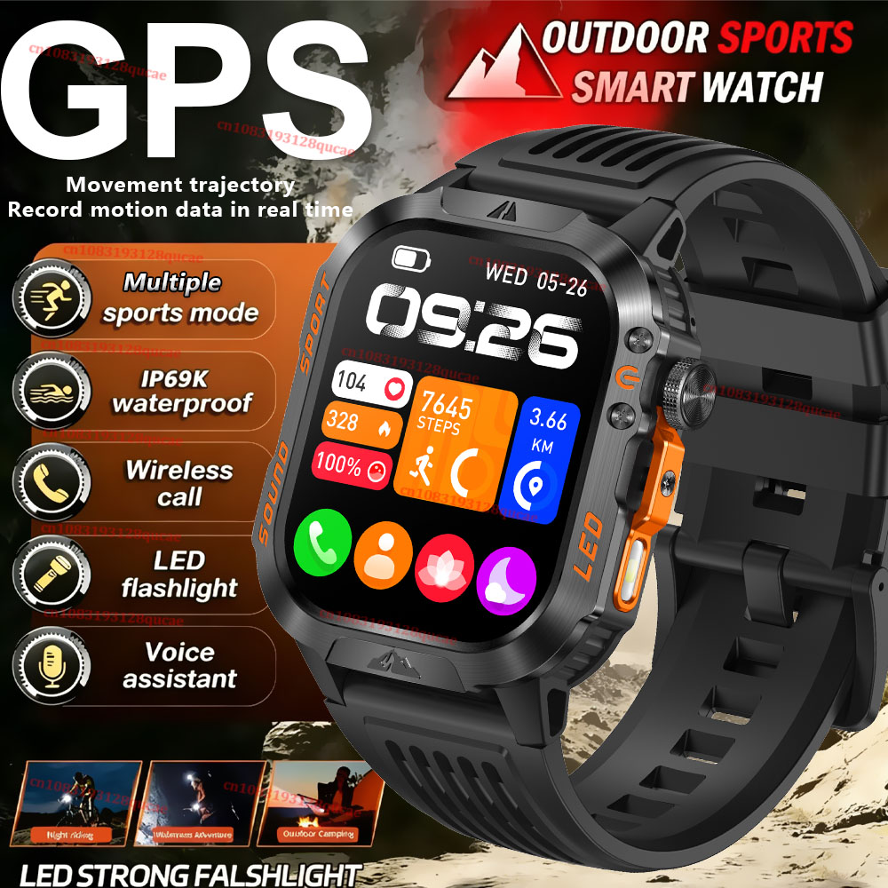 Smartwatch Angelo Watches - Montre connectée militaire GPS pour hommes,